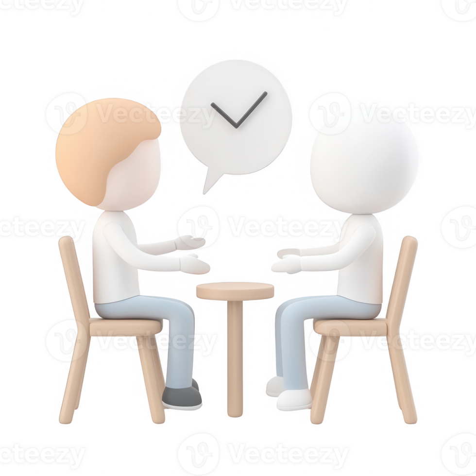 Two people engaged in a productive conversation at a table, discussing ideas. png