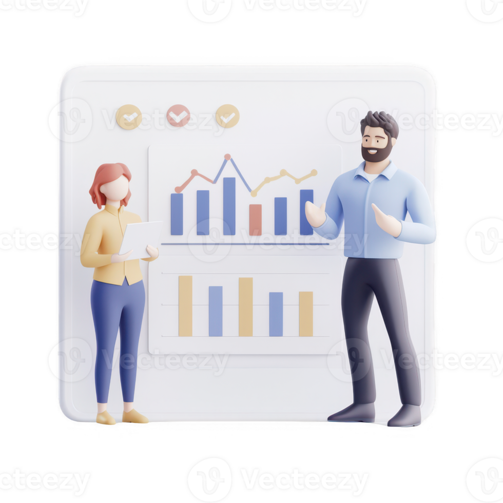 Two business professionals discussing growth data in a modern office setting. png