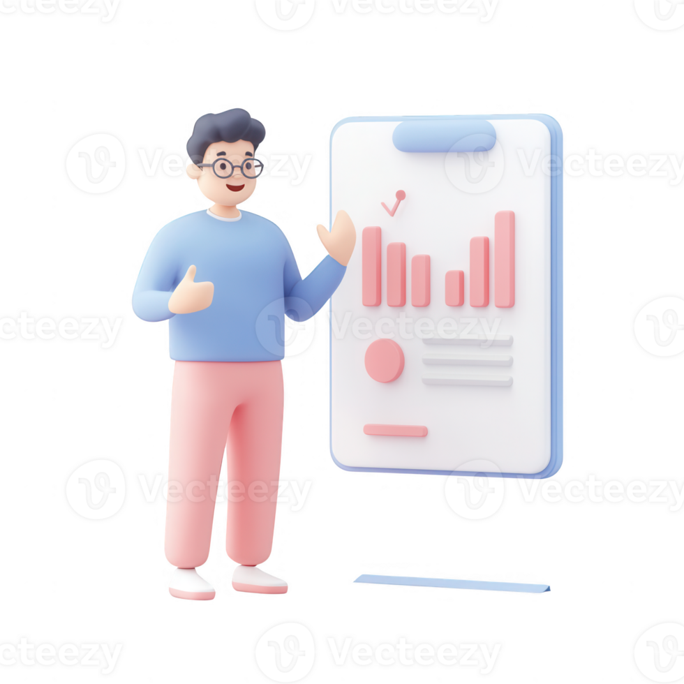 A cheerful man presenting data analytics with engaging charts and graphs. png