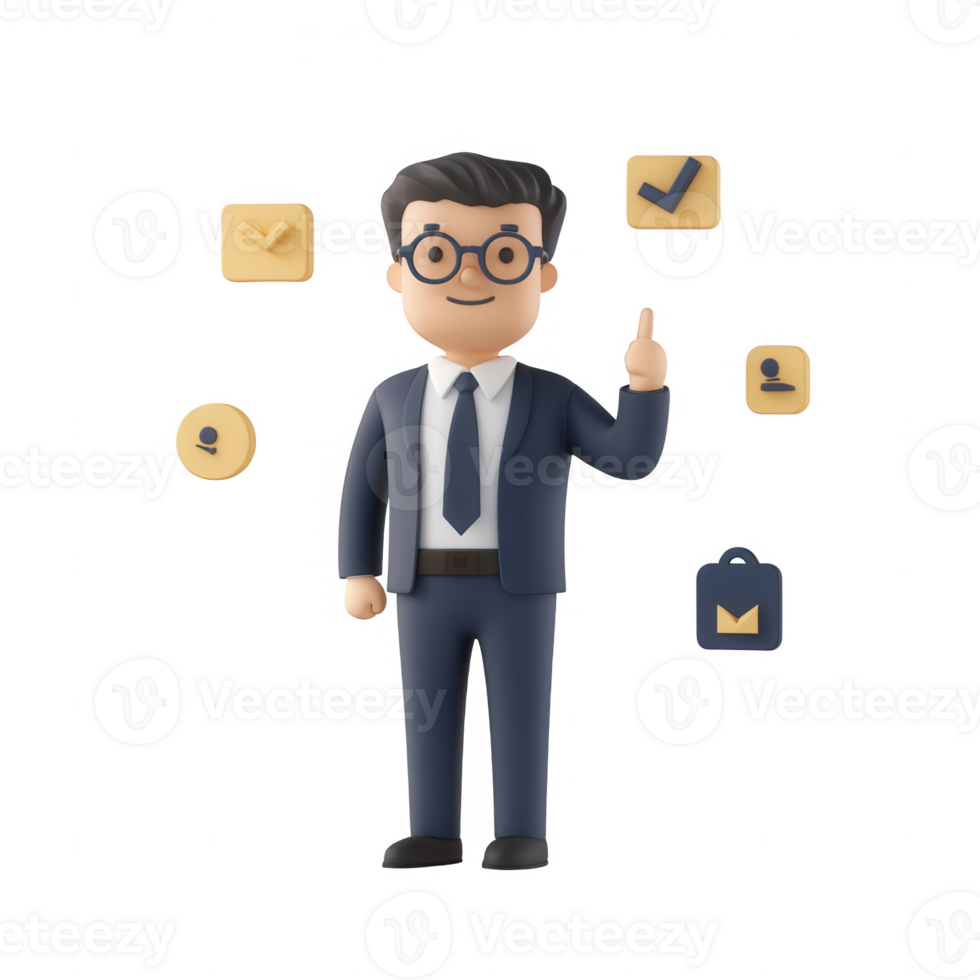 A professional cartoon character representing digital communication and organization. png