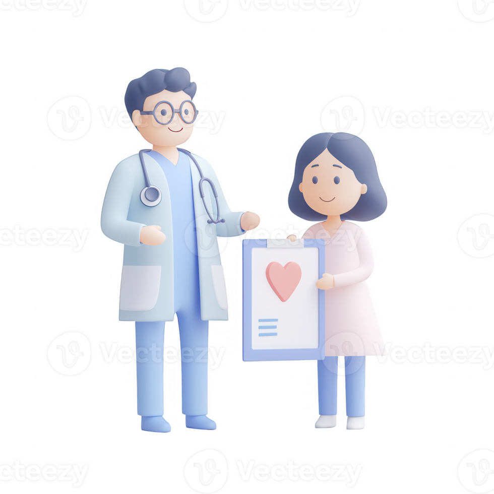 A doctor and child holding a medical report, conveying care and health. png