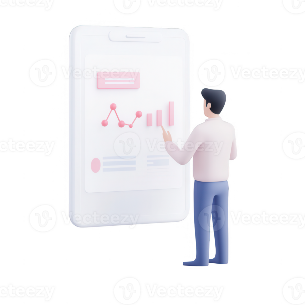 A person analyzing data on a smartphone with graphs displayed, illustrating modern analytics. png