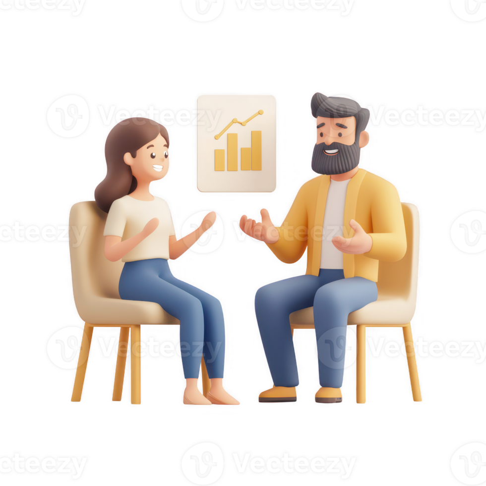 A friendly discussion between two professionals about growth strategies and goals. png