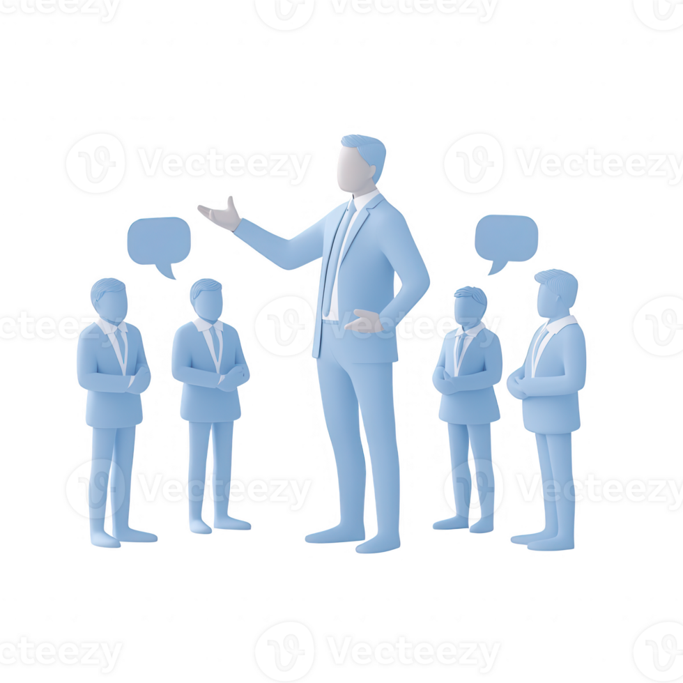 A group of professionals engaged in a discussion led by a confident speaker. png