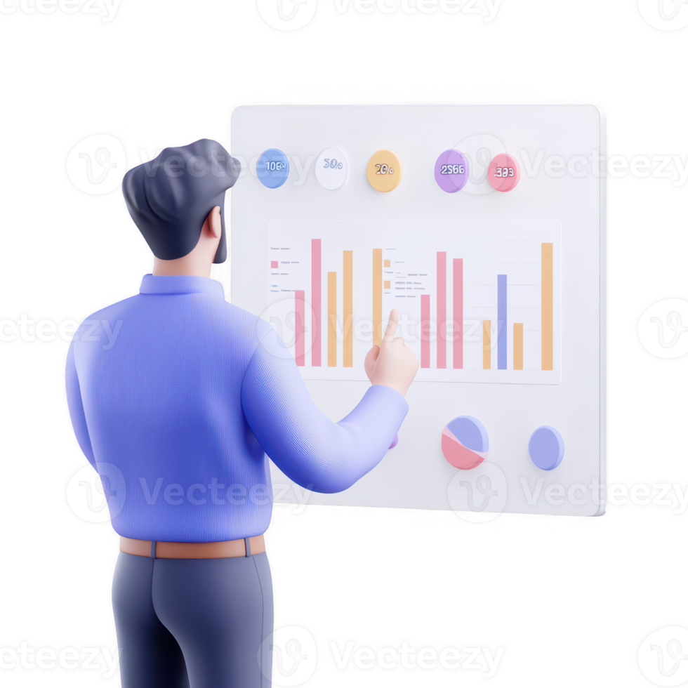 A professional analyzing data on a modern digital dashboard with colorful graphs. png
