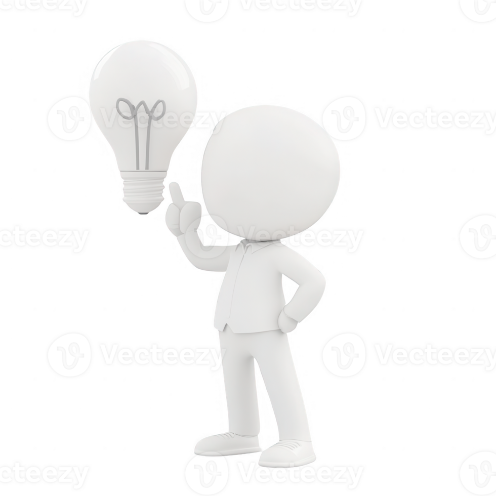 A thoughtful character holding a light bulb symbolizes innovative ideas and creativity. png
