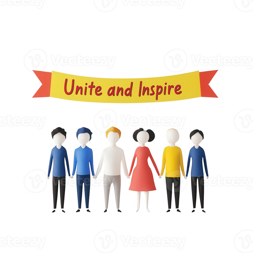 A diverse group of people standing together, symbolizing unity and inspiration. png