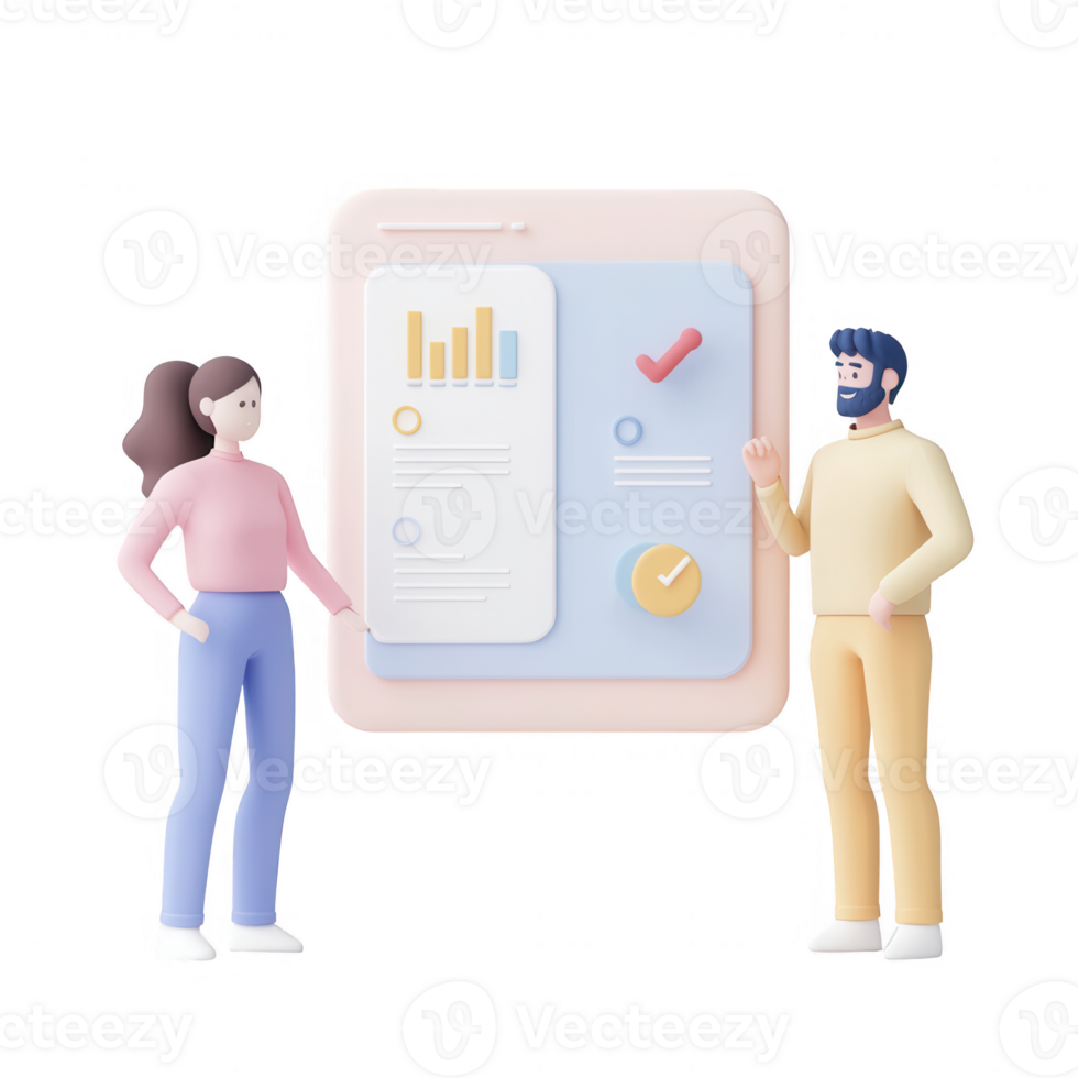 Two professionals discussing data trends in a modern office setting. png