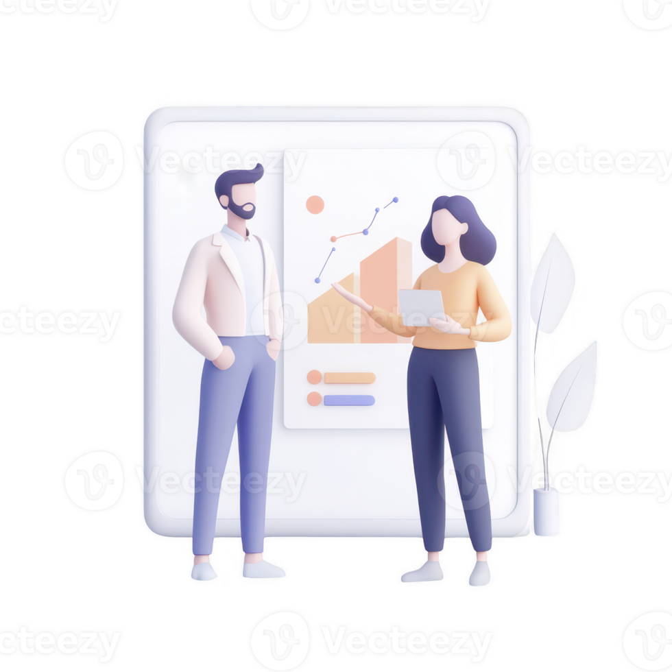 Two professionals discussing data analysis and growth strategies in a modern setting. png