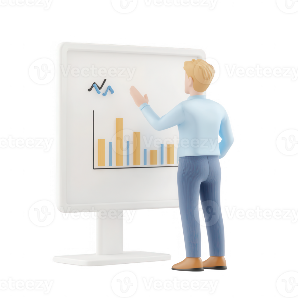A man analyzes data on a computer screen, showcasing business insights and trends. png