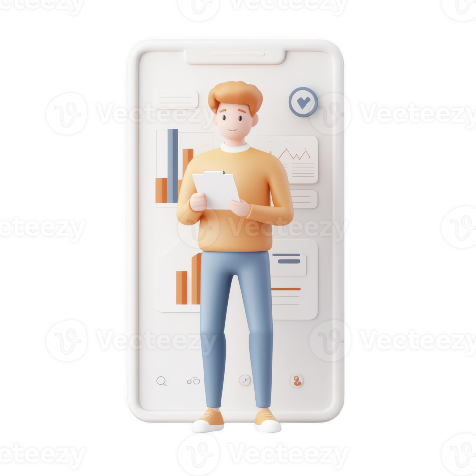 A person analyzing data on a smartphone, representing modern technology and analytics. png