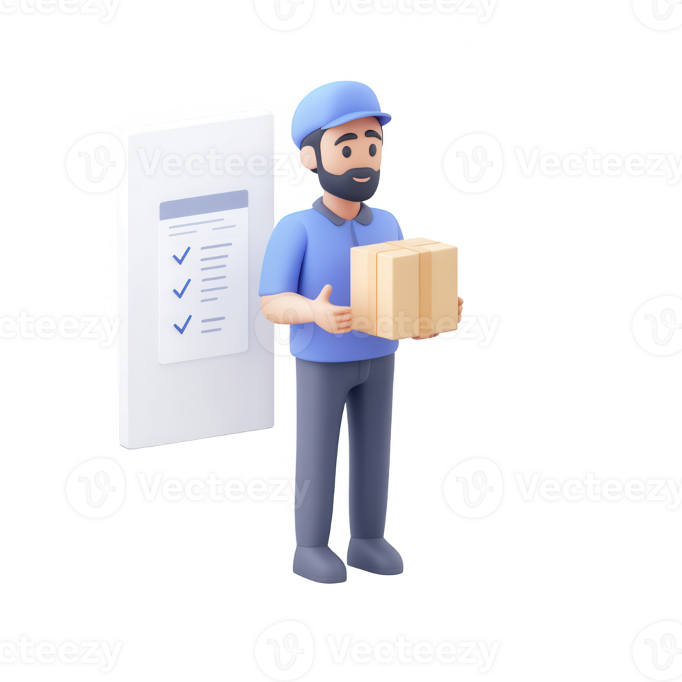 A delivery worker carrying a box, symbolizing logistics and shipping services. png