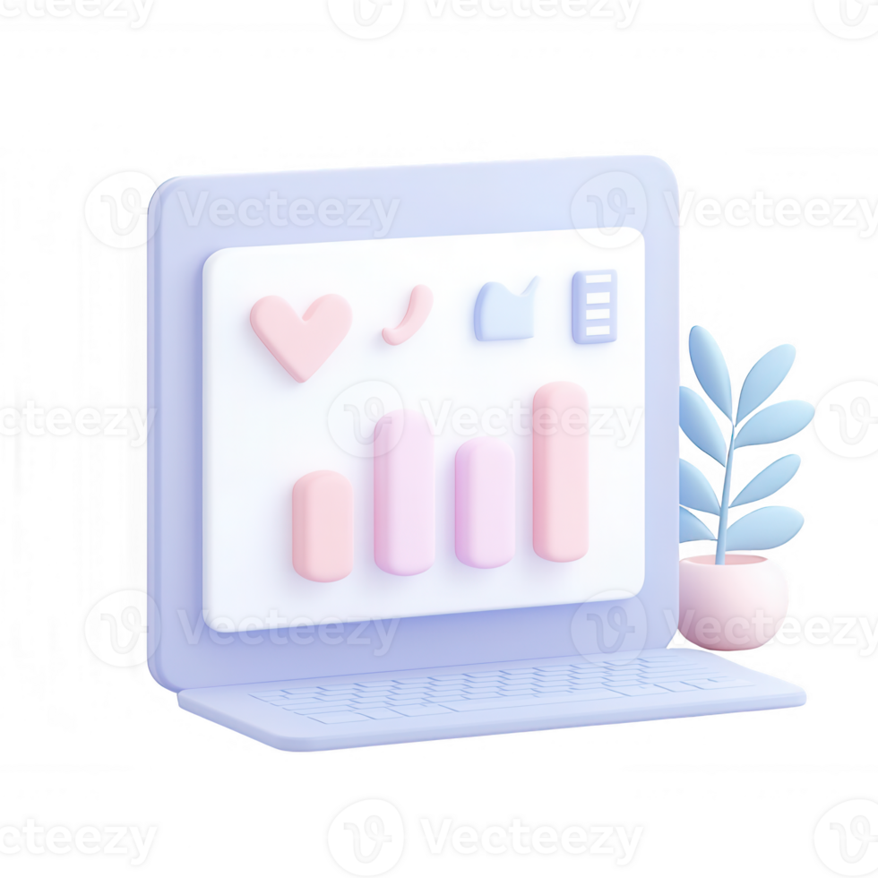 Colorful digital dashboard with graphs and plant accents for modern workspace. png