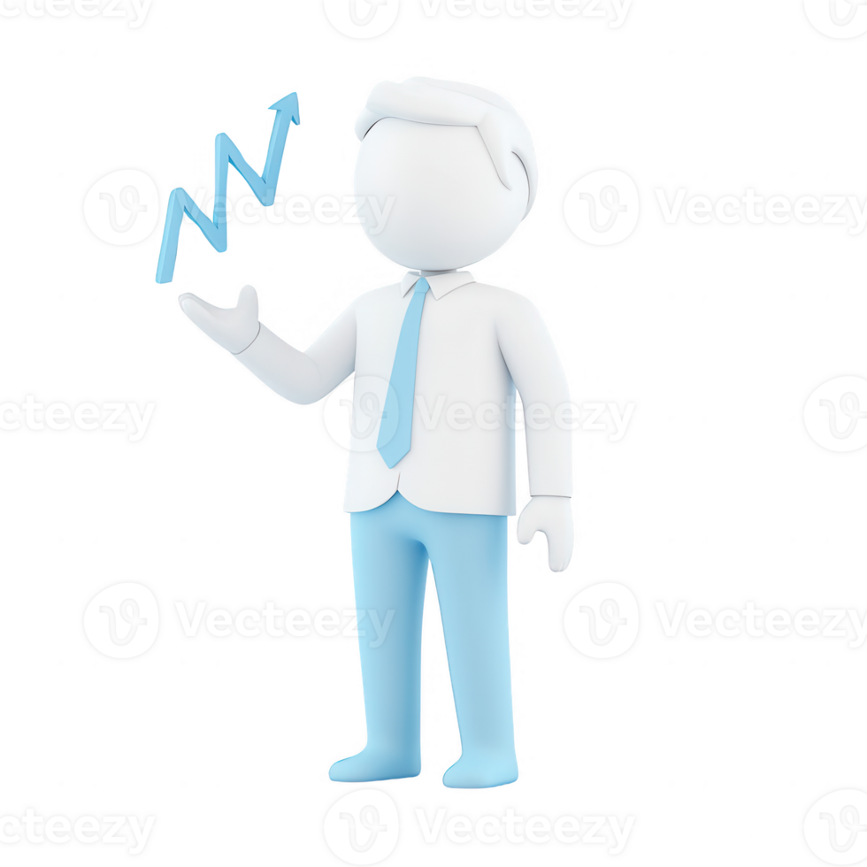 Stylized business figure presenting a growth graph with upward trend lines. png
