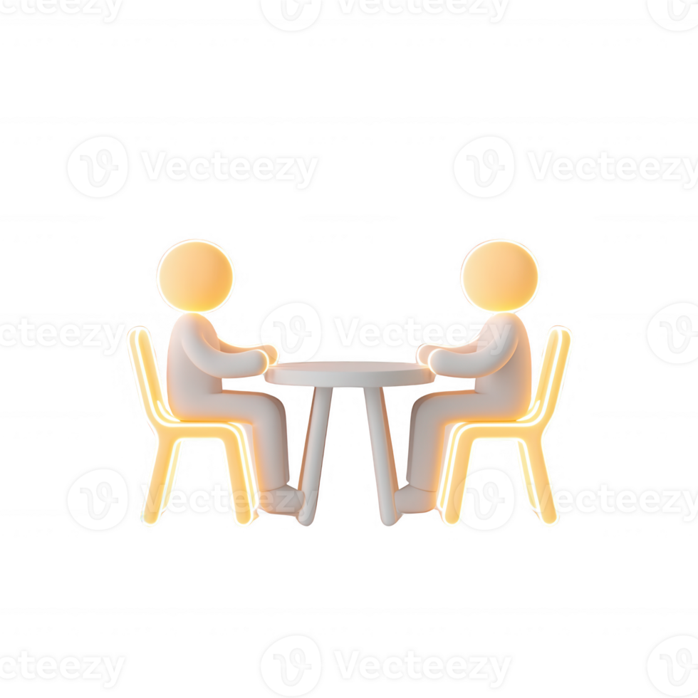 Two characters engaging in a discussion at a small table. png