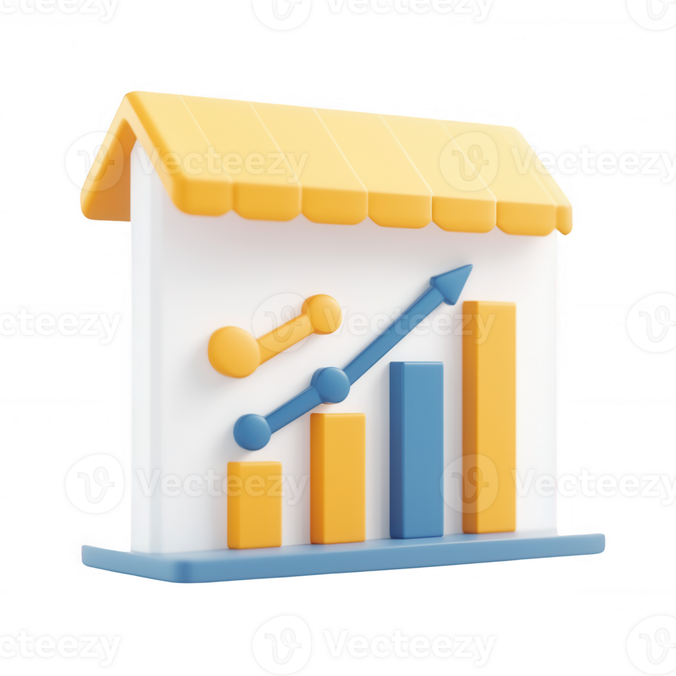 Modern 3D graph display symbolizing growth and success in business analytics. png
