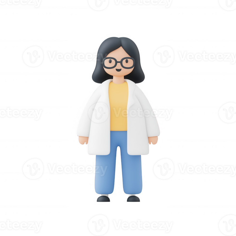A cartoon scientist character in a lab coat, representing modern research and innovation. png