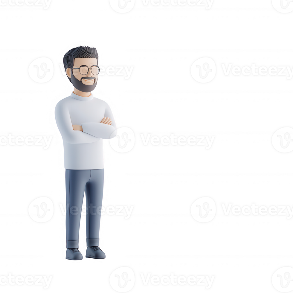A cheerful cartoon character standing confidently with arms crossed. png