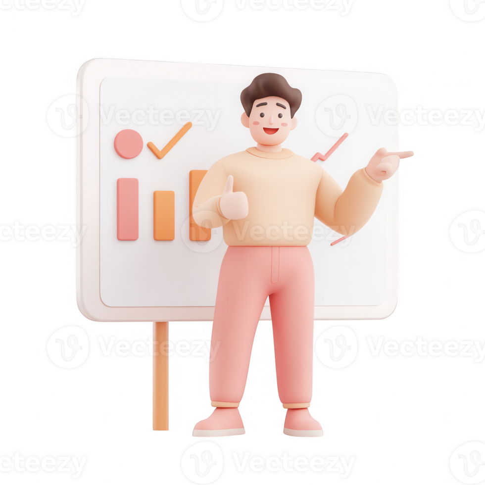 uma alegre apresentador com uma gráfico, demonstrando bem sucedido o negócio crescimento visualmente. png