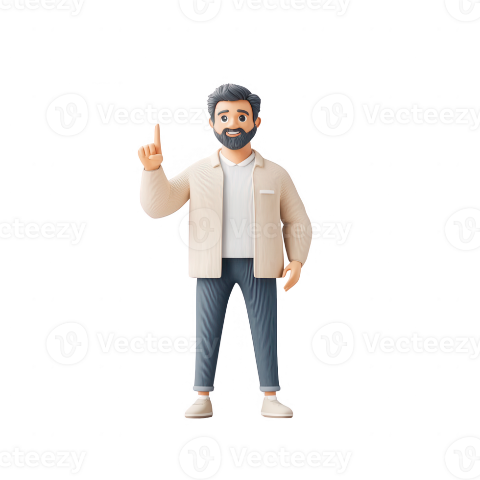 A friendly man gesturing with one finger raised, symbolizing communication and ideas. png
