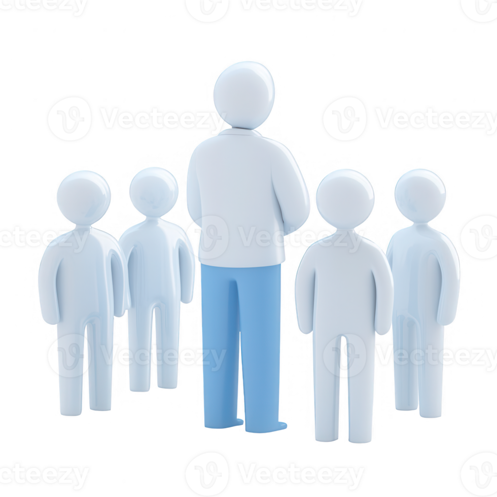 A group of abstract figures representing teamwork and collaboration in a corporate setting. png