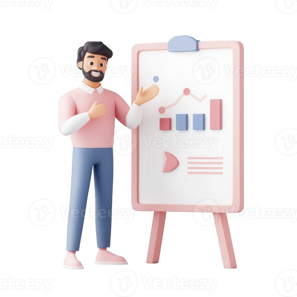 A man presenting data on a chart in a professional setting. png