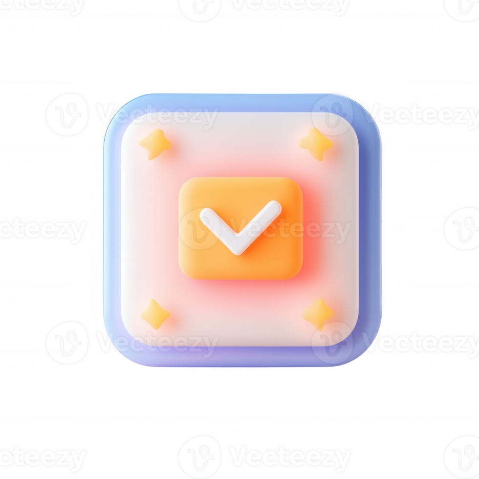 A modern, vibrant icon design showcasing a checkmark in a square frame. png