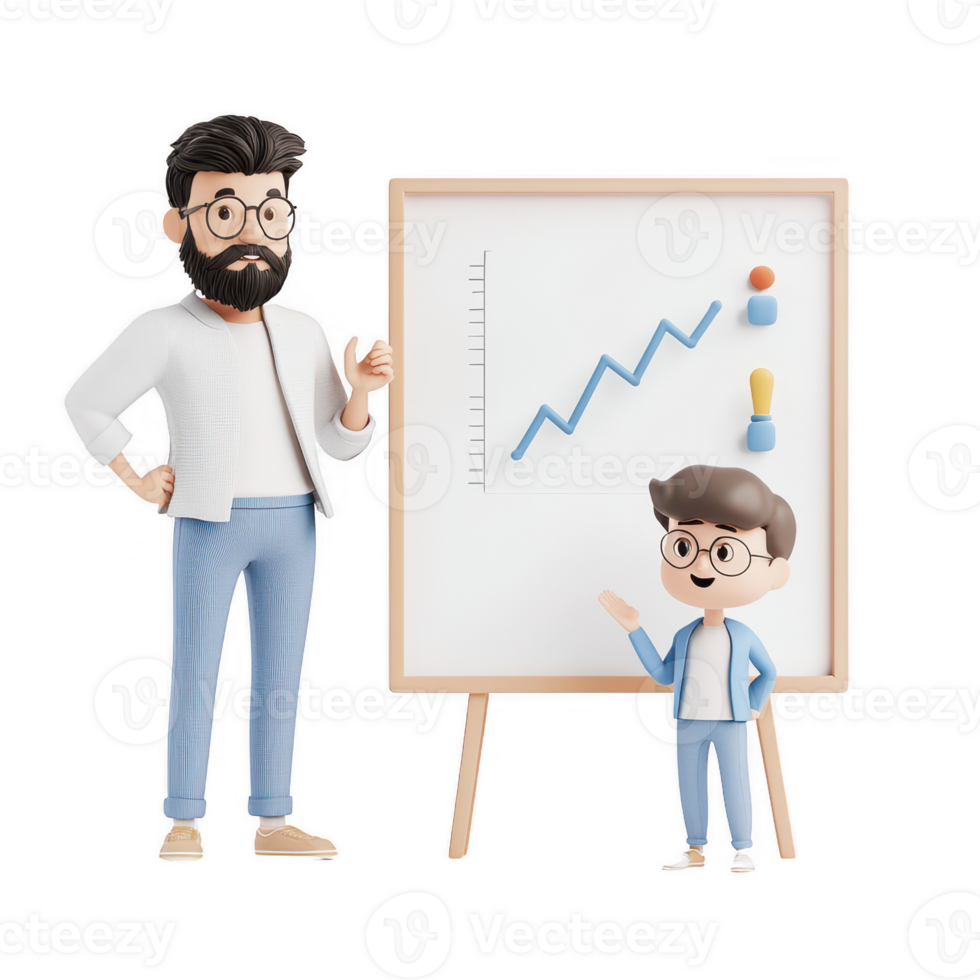 A mentor teaching a young boy about growth and success through visual presentation. png