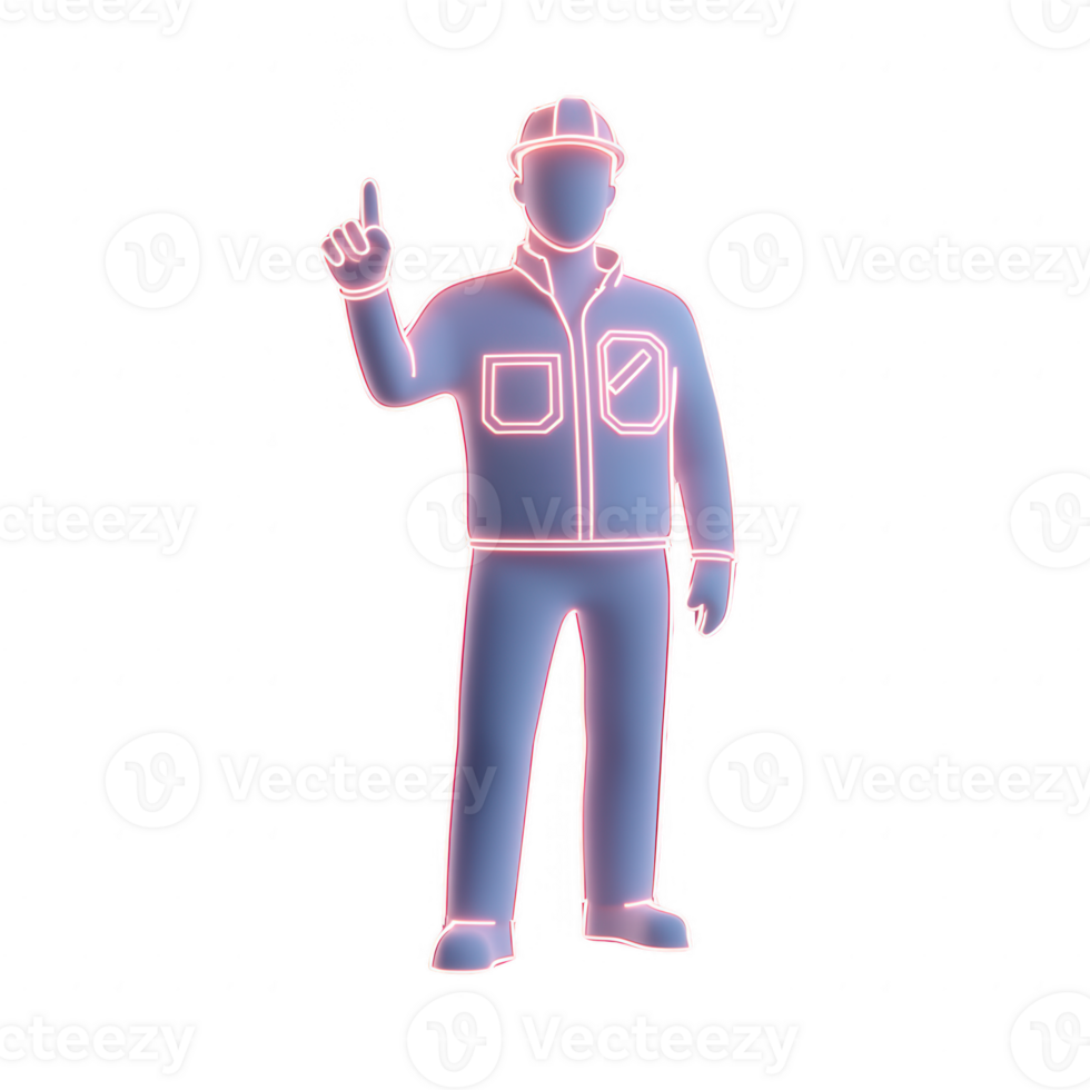 A neon worker character gesturing with a raised finger symbolizing a caution sign. png