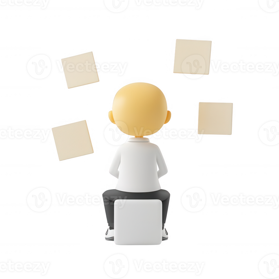 A person contemplating ideas with blank sticky notes for brainstorming sessions. png