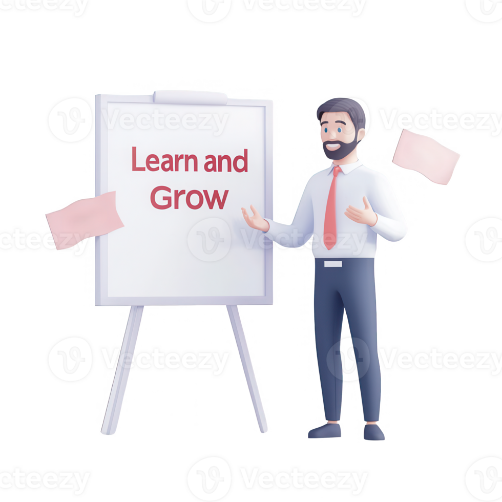 A professional man presenting a growth concept at a seminar with a learning message. png