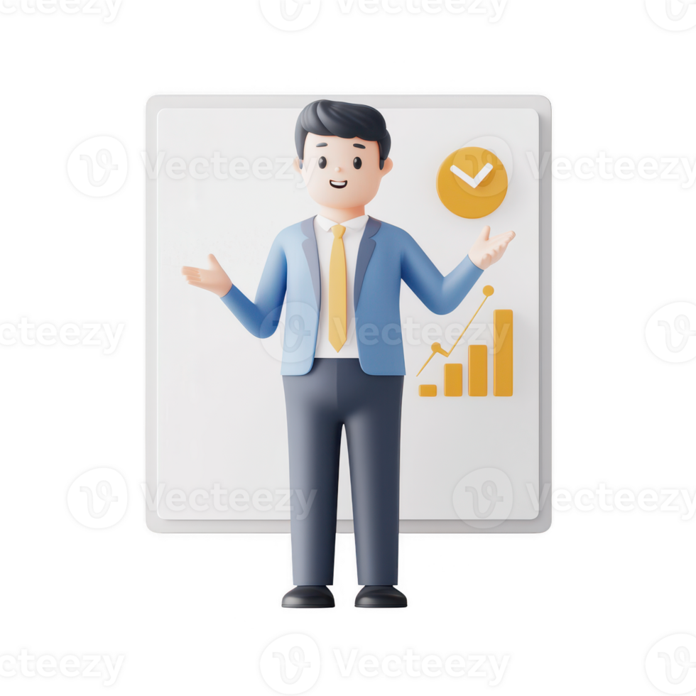 A professional man presenting growth statistics with confidence and enthusiasm. png