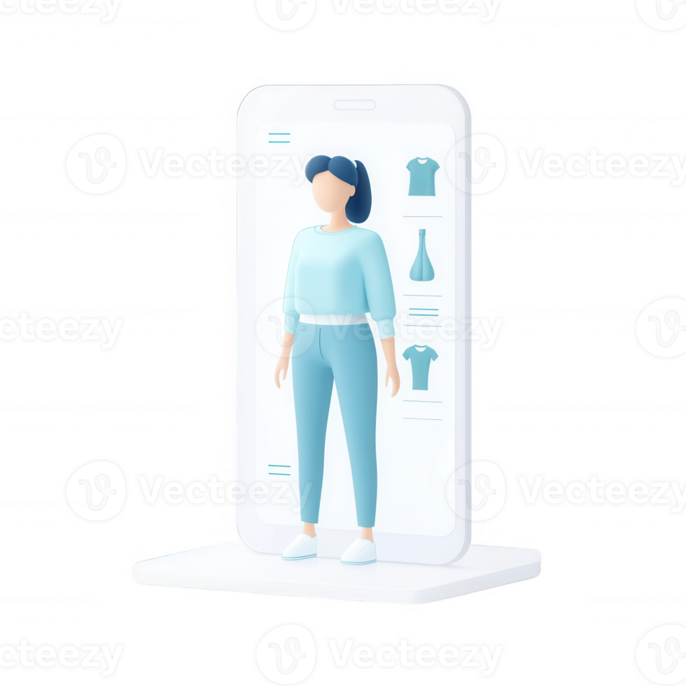 Mobile shopping app with virtual fitting for stylish outfit selection. png