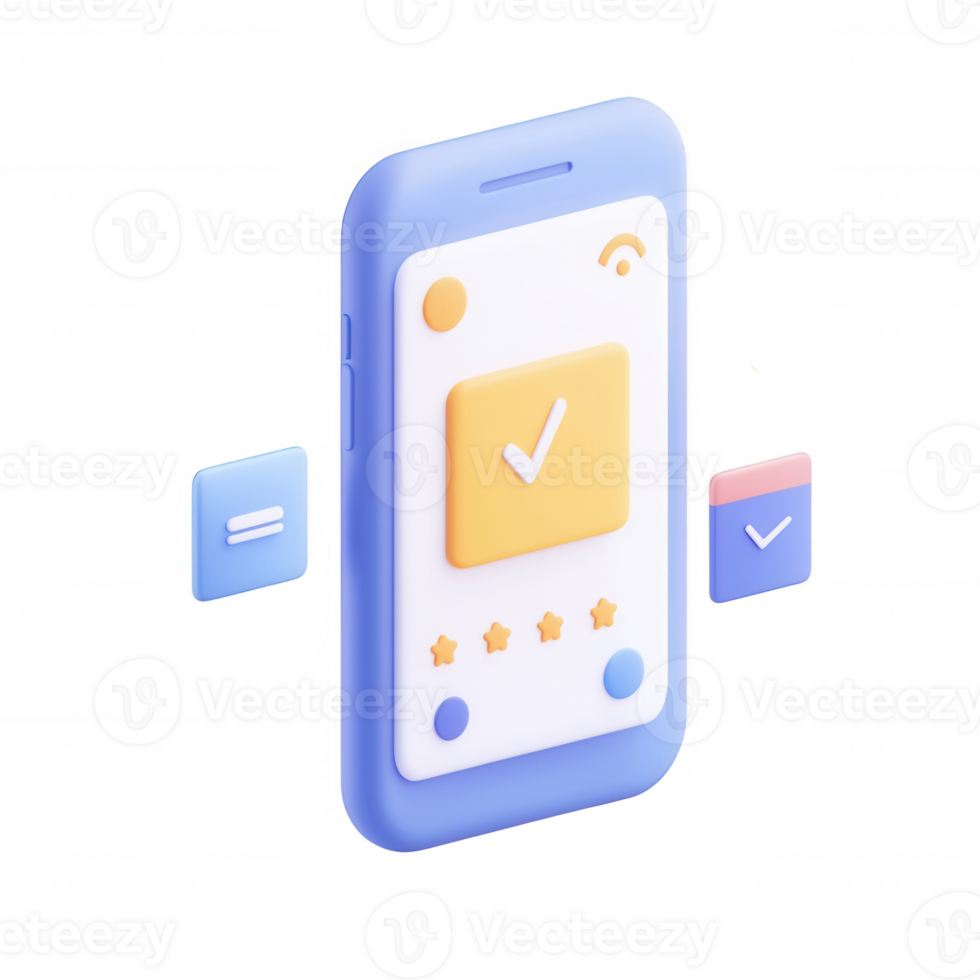 Modern smartphone interface showing task completion with checkmarks and ratings. png