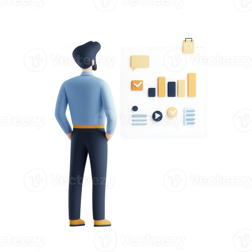 Professional man analyzing data trends on a modern digital interface. png