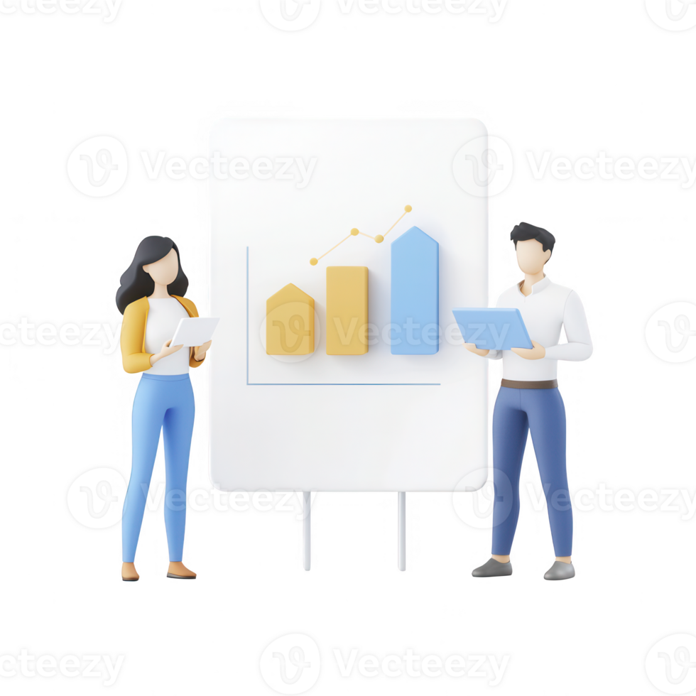 Professional team analyzing growth charts on a presentation board. png
