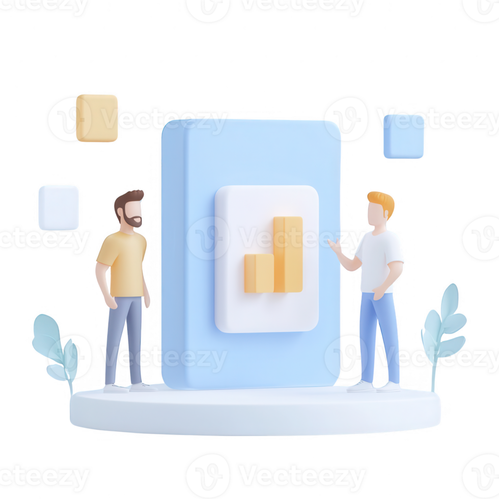 Two men discussing data analysis in a modern digital presentation. png