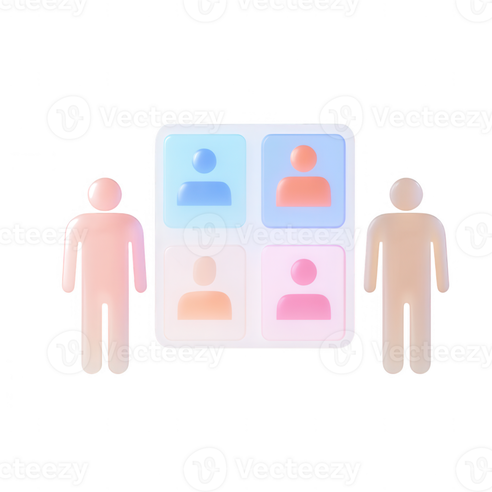 Two abstract figures representing teamwork and collaboration in a digital workspace. png