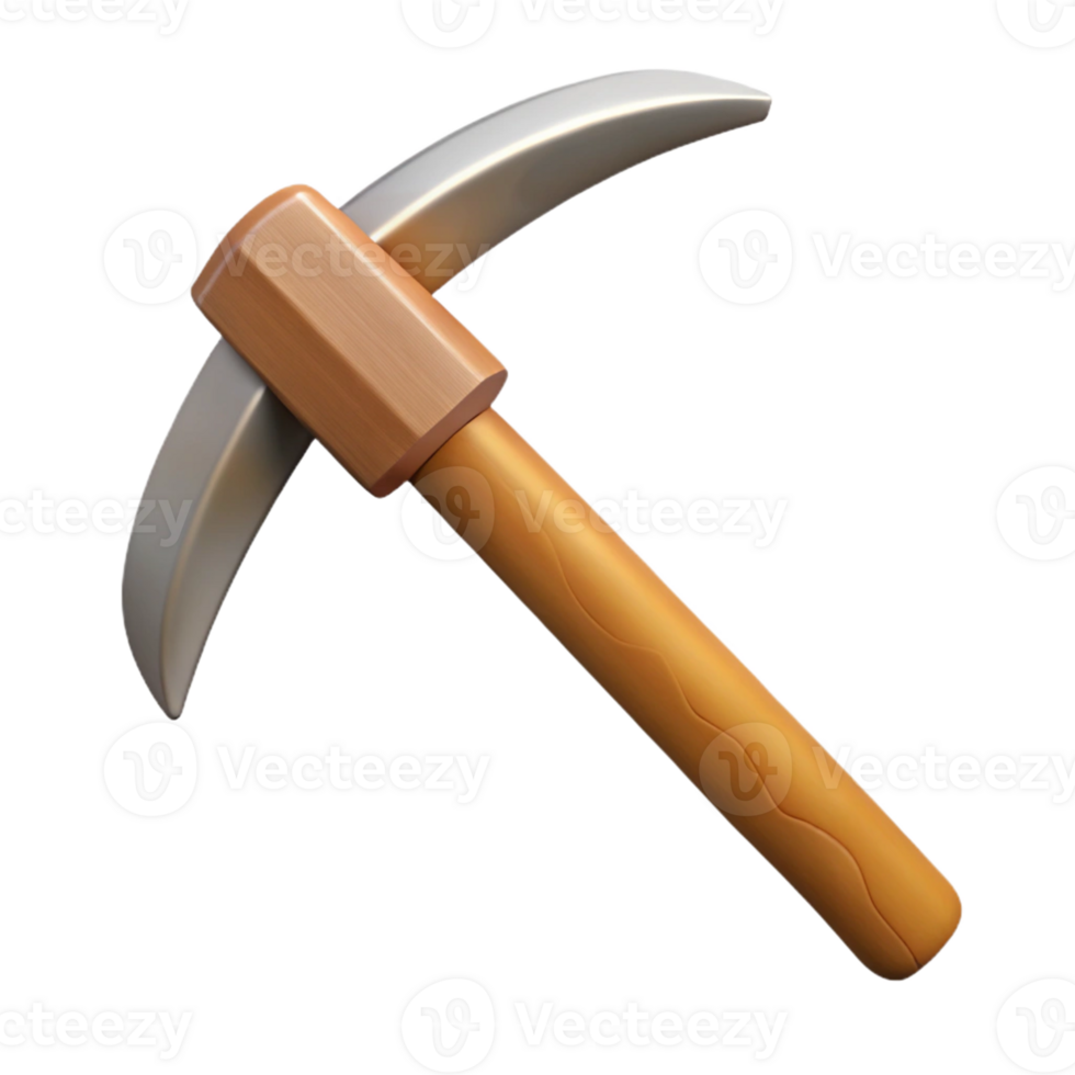 3D Render Pickaxe Illustration Wood Metal Tool png