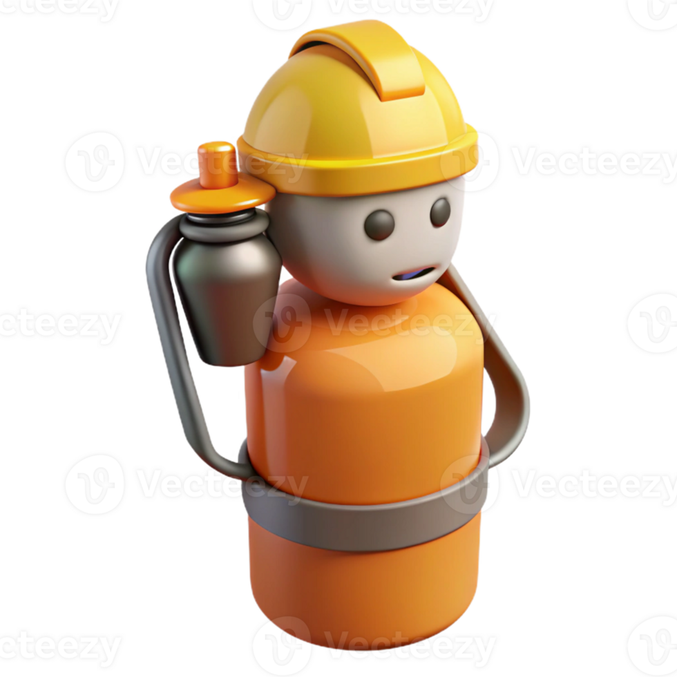 3D Render Orange Worker Cartoon png