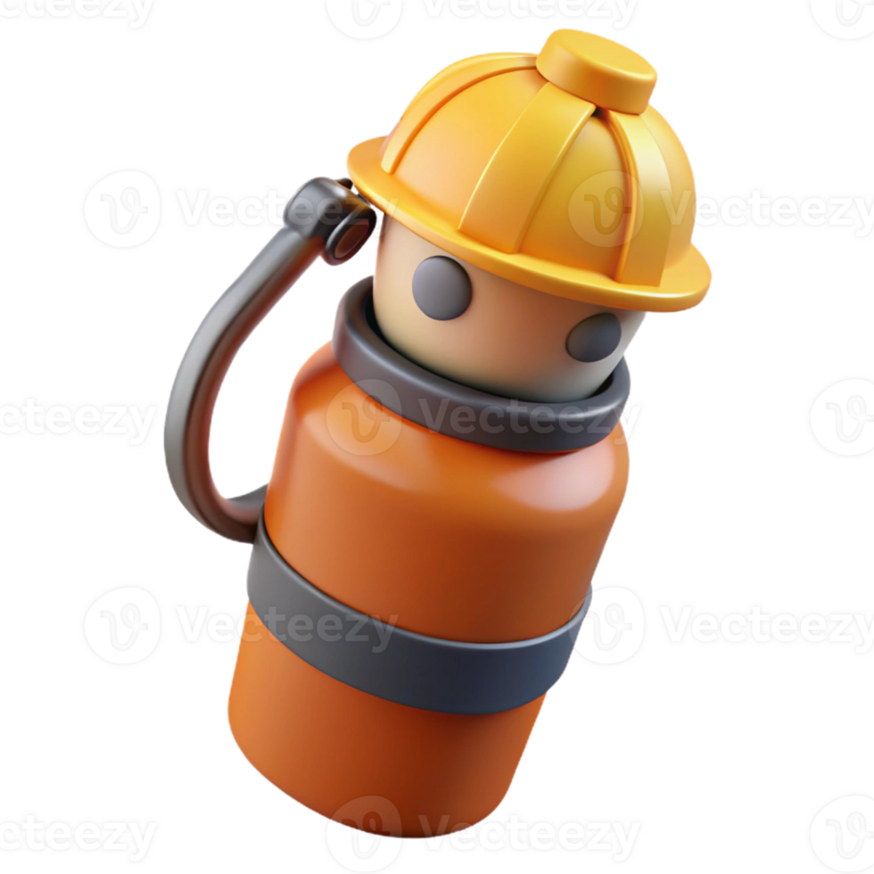 3D Render Orange Water Bottle with Yellow Helmet png