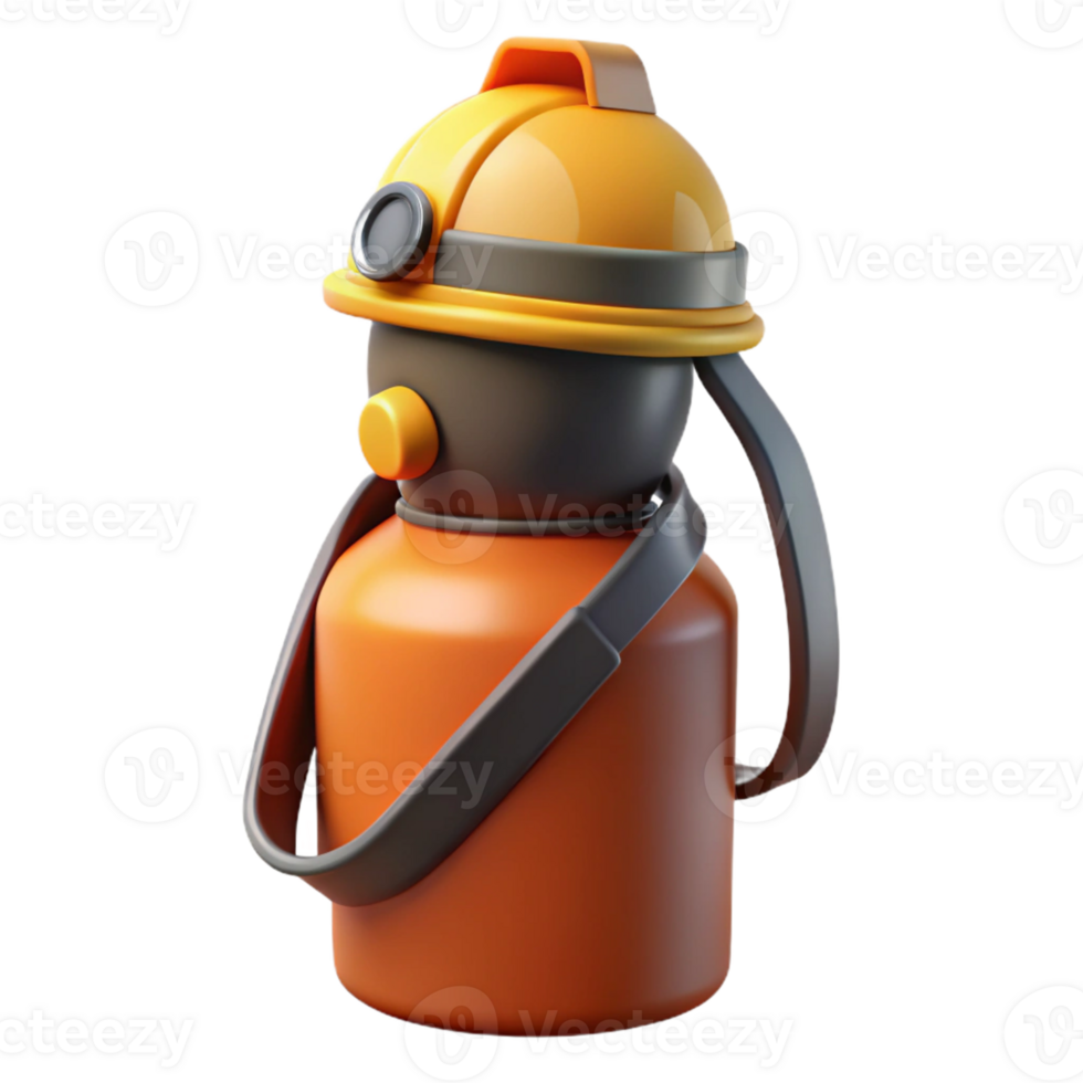 3D Render Orange Water Bottle with Hard Hat png