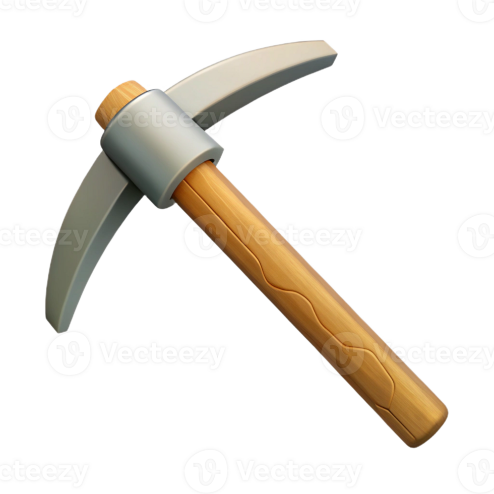 3D Model Pickaxe Wood Handle Mining Tool Illustration png