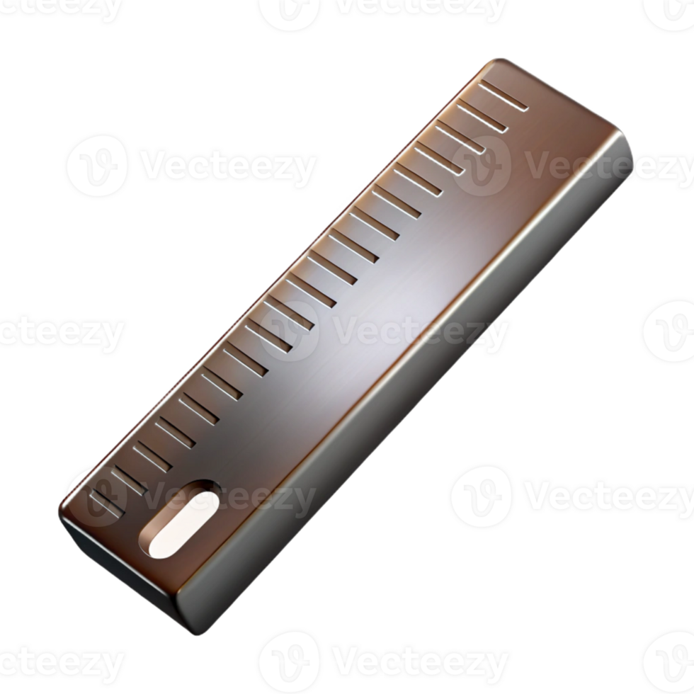 3D Render of a Metallic Ruler png