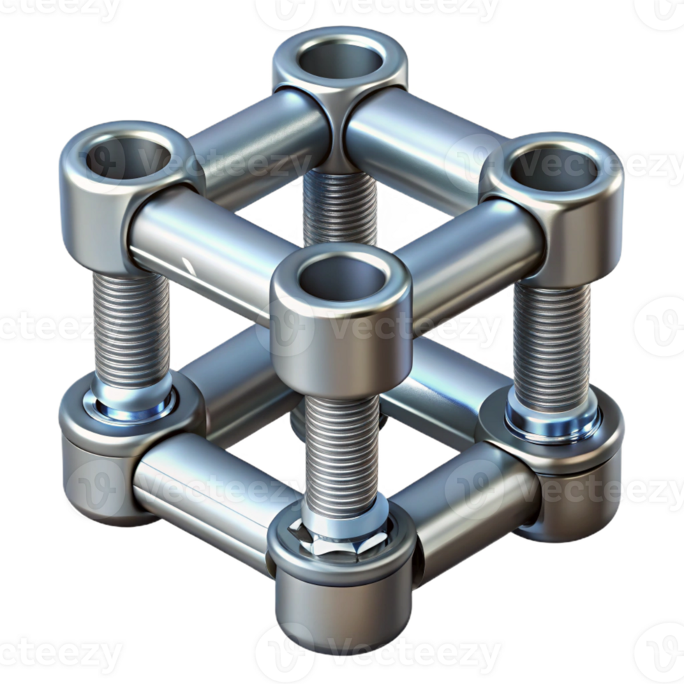 3D Render of a Metal Cube Structure png
