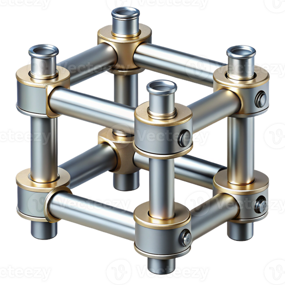 3D Render Metallic Cube Structure Illustration png