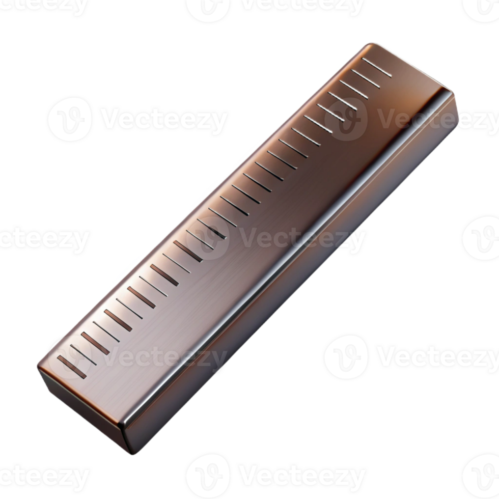 3D Render Brown Metallic Ruler Illustration png