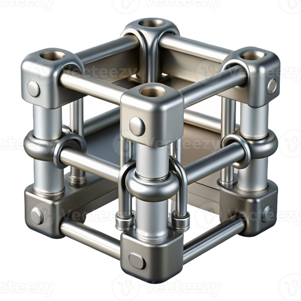 3D Render Metallic Cube Structure Illustration png