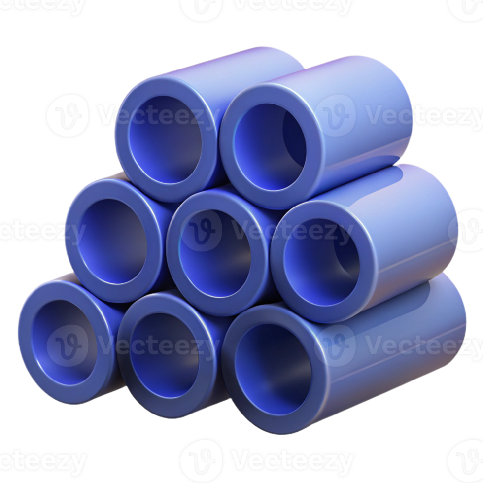 3D Render Stacked Blue Cylinders png