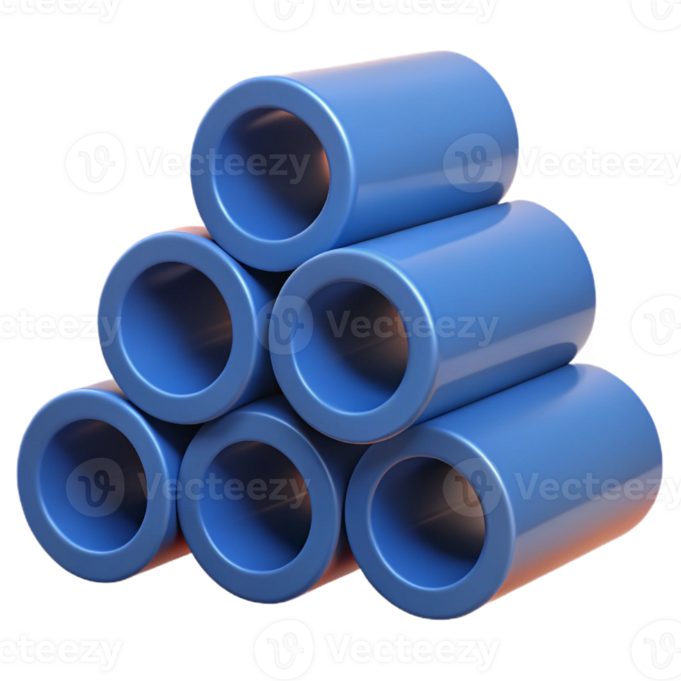 3D Render Blue Cylinders Stacked Triangle png